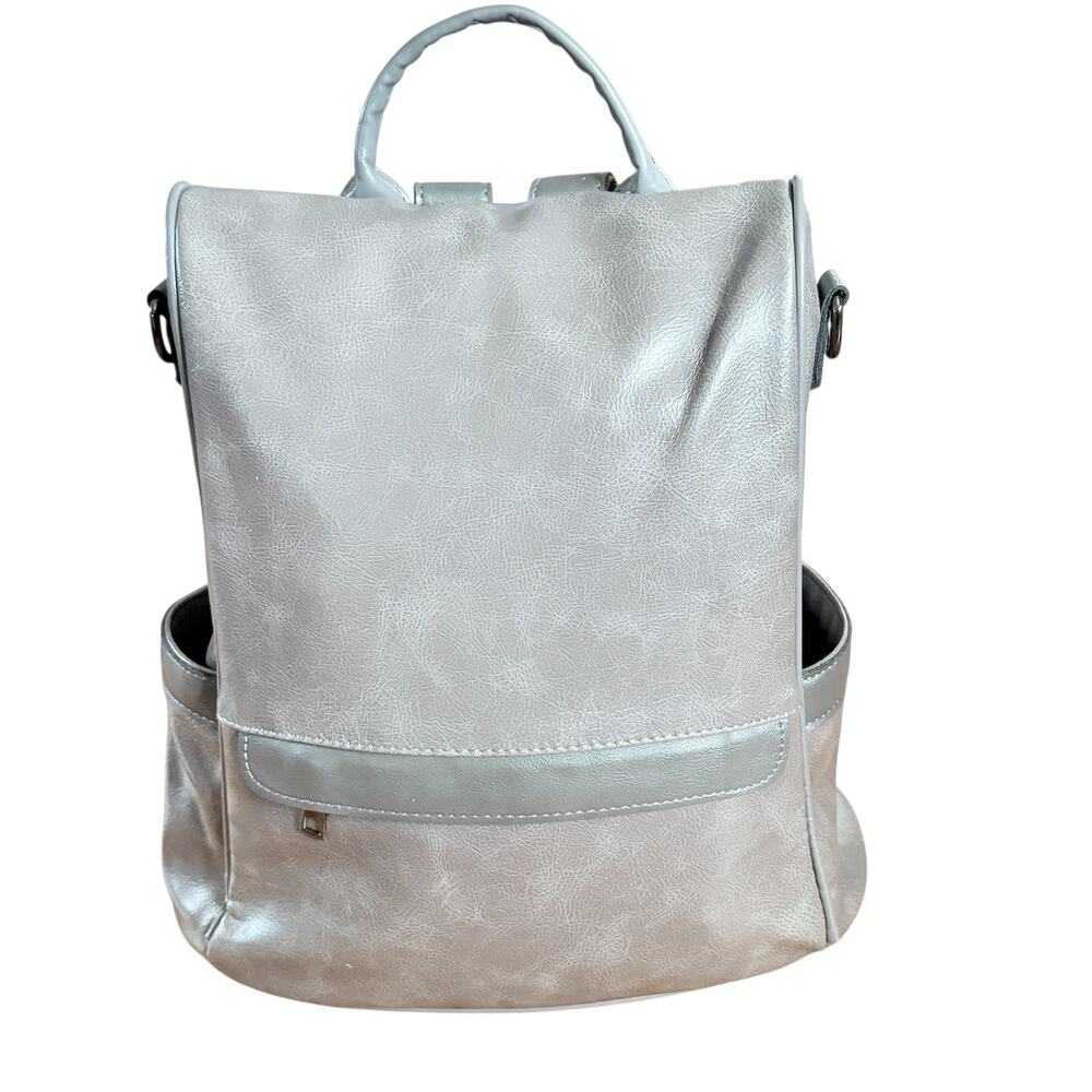 Cheruty Women Gray PU Leather Anti-Theft Backpack Purse Nylon Straps